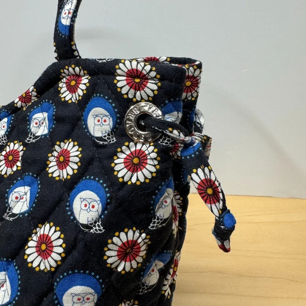 Vera Bradley Sherry Handbag Quilted Cotton Retired Night Owl Pattern w Flowers